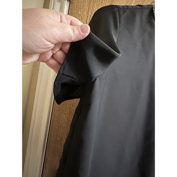 Zara Double Layer Black Blouse Short Sleeve Embellished Collar Preppy Sheer Sz S - Picture 8 of 8